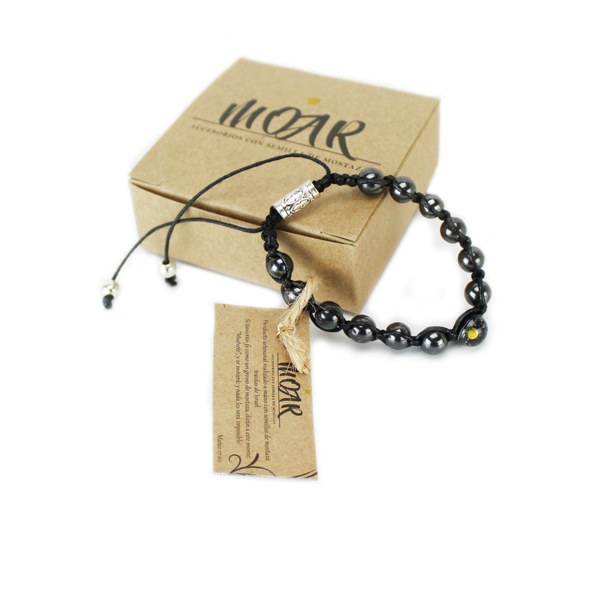 Pulcera Perlas De Acerina Ajustable En Elastico Con Semilla De Mostaza