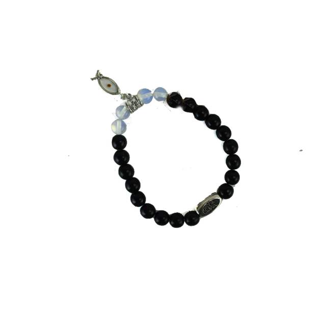Pulsera Perlas Negras Opalo Semilla Mostaza