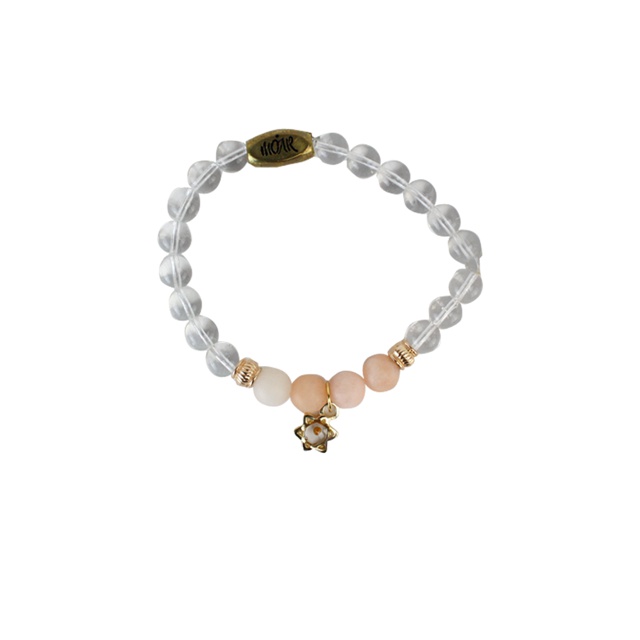 Pulsera Perlas Transparente Color Melon Con Semilla De Mostaza