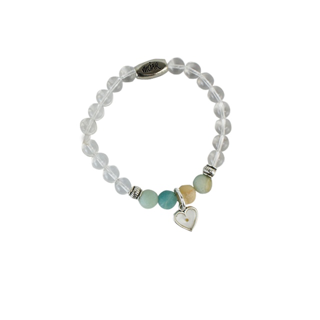 Pulsera Perlas Trasparentes y Verdes Con Semilla De Mostaza