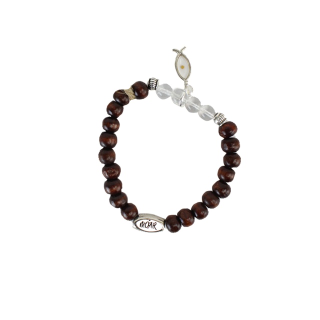 Pulsera Perla Café, Transparente Y Azul  Con Semilla De Mostaza