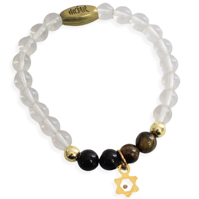 Pulsera Perlas Transparentes Y Café Con Semilla De Mostaza