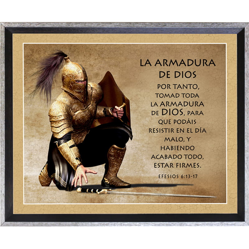 Cuadro Con Marco Color Humo Texto "La Armadura de Dios"