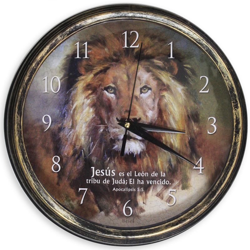 Reloj De Pared Redondo Dorado, Apocalipsis 5:5 Diseño León.