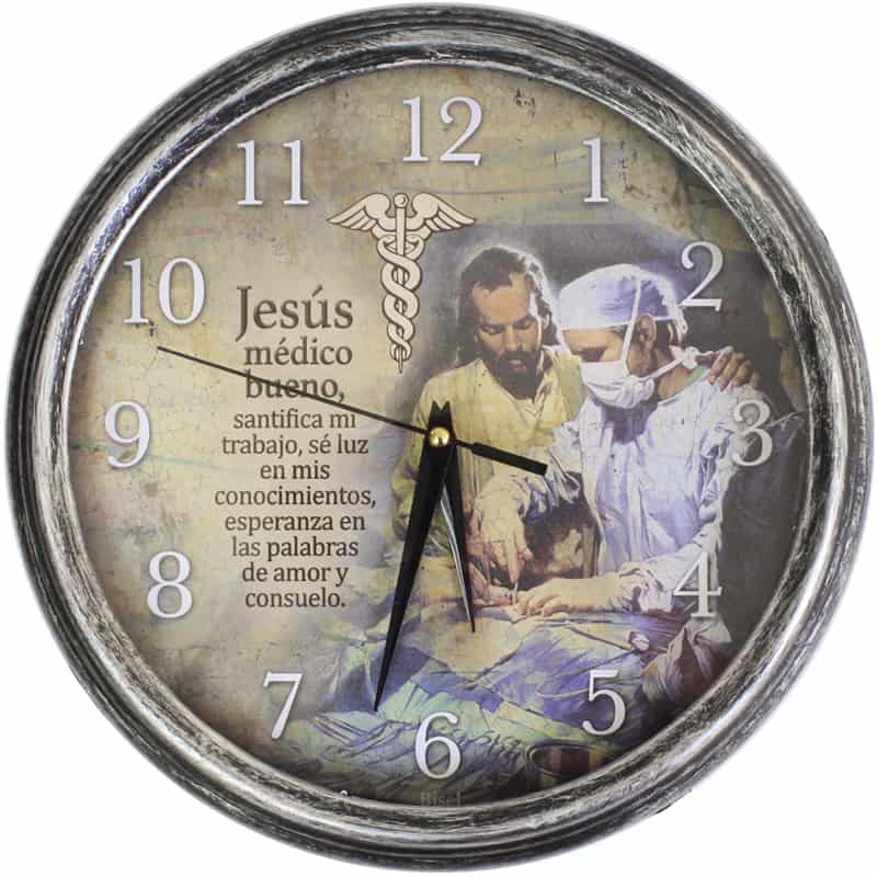 Reloj De Pared Redondo Plateado Oración Del Medico.