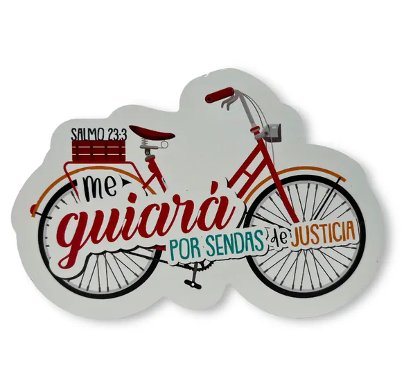 Plaqueta De Madera Con Forma De Bicicleta Texto "Me Guiará Por Sendas De Justicia"