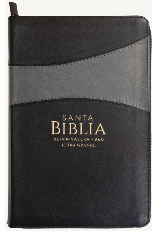 Biblia RVR 1960 Tamaño Manual Letra Grande Imitación Piel Dúo Tono Negro/Gris Con Zíper e Índice