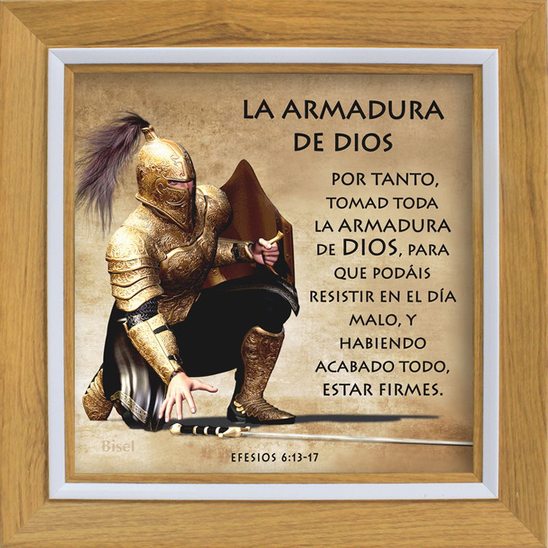 Cuadro Para Escritorio Marco Color Madera Diseño "La Armadura de Dios"