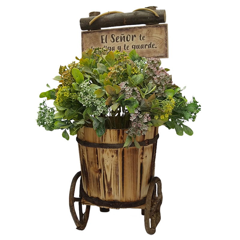 Carreta De Madera Con Flores Números 6:24 El Señor Te Bendiga Y Te Guarde.