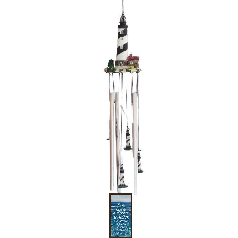 Campana De Viento Diseño: Faro Negro Texto: Proverbios 18:10 Torre Fuerte Es Él Nombre Del Señor