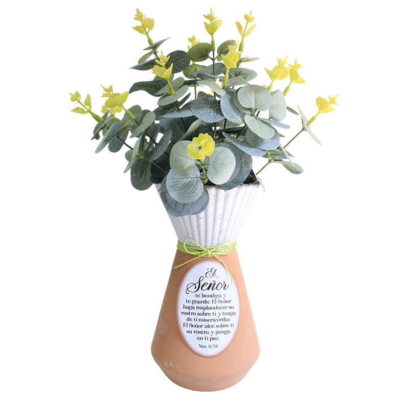 Florero De Cerámica Con Flores Texto: Números 6:24 El Señor Te Bendiga Y Te Guarde