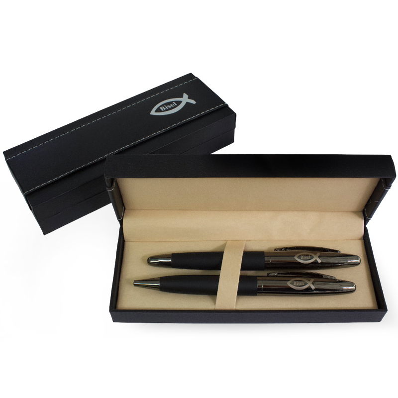 Set De 2 Boligrafos Negro Mate Con Ashurado (Incluye Caja)