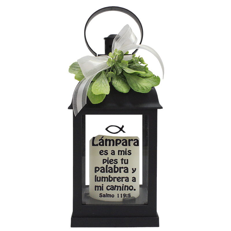 Farol Color Negro  Texto "Lámpara es a Mis Pies Tu Palabra" Salmo 119:5