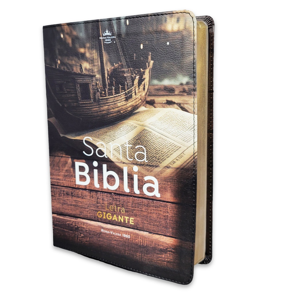 Biblia RV1960 Letra Gigante 15 Puntos Imitación Piel  Barco Sobre Libro