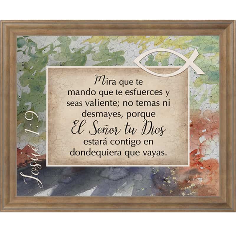 Cuadro Con Marco Color Crema Texto  "Mira Que Te Mando Que Te Esfuerces" Josué 1-9