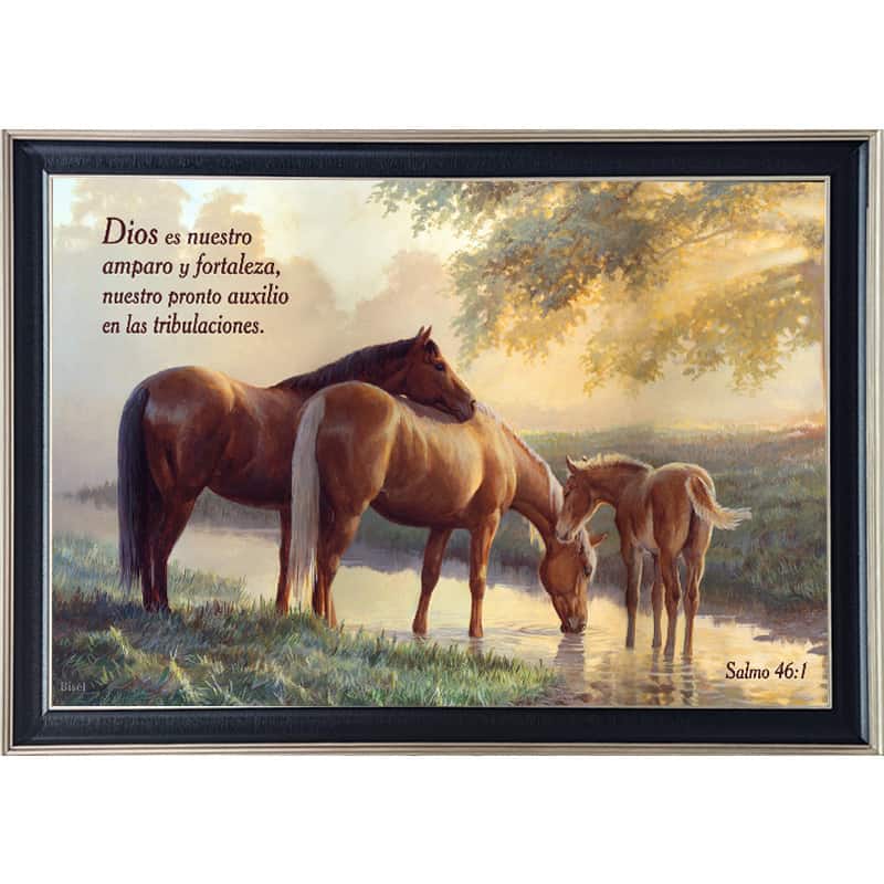 Cuadro Con Marco Pewter Con Negro  Salmo 46:1 Familia De Caballos.