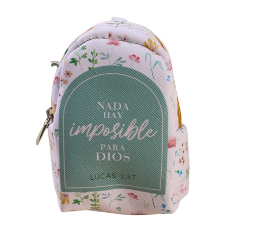 Llavero Monedero En forma De Mochila "Nada Es Imposible Para Dios"