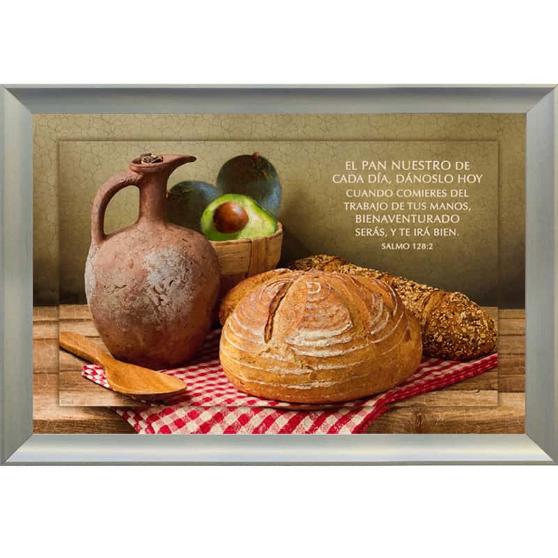 Cuadro Con Marco Dorado Diseño "Pan Con Aguacate" Texto: Salmo 128:2