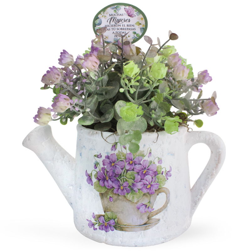 Maceta De Cerámica Con Flores ( Mediana Blanca )