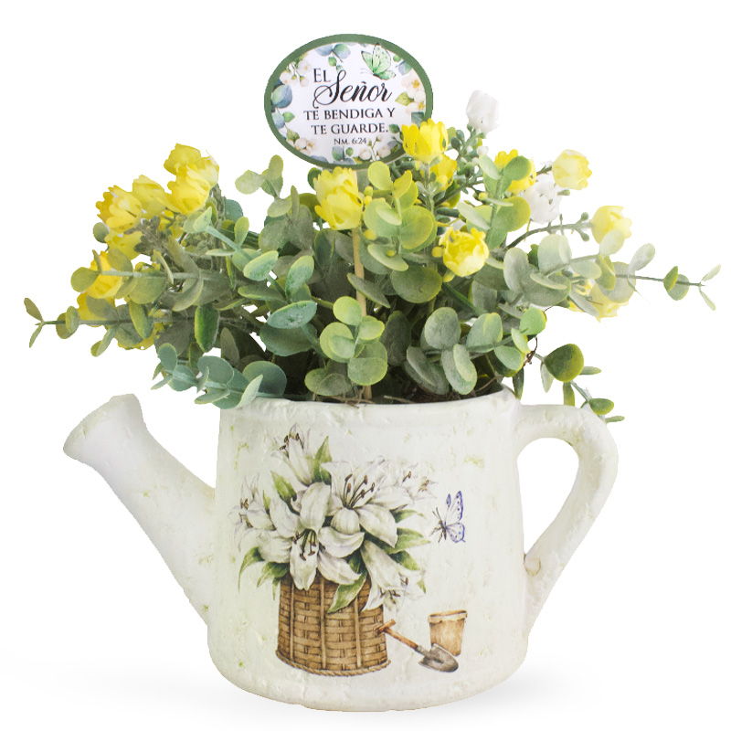 Maceta De Cerámica Con Flores ( Mediana Crema )