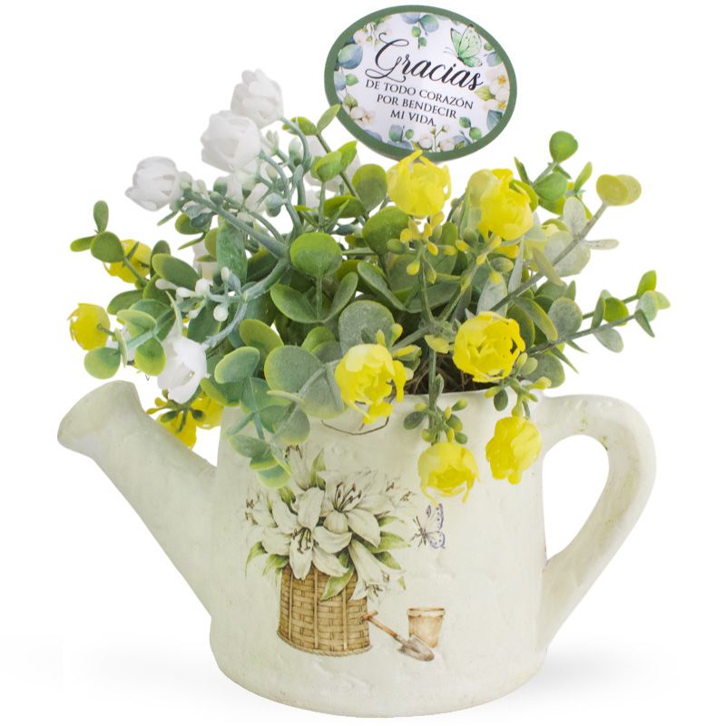 Maceta De Cerámica Con Flores ( Pequeña Crema )