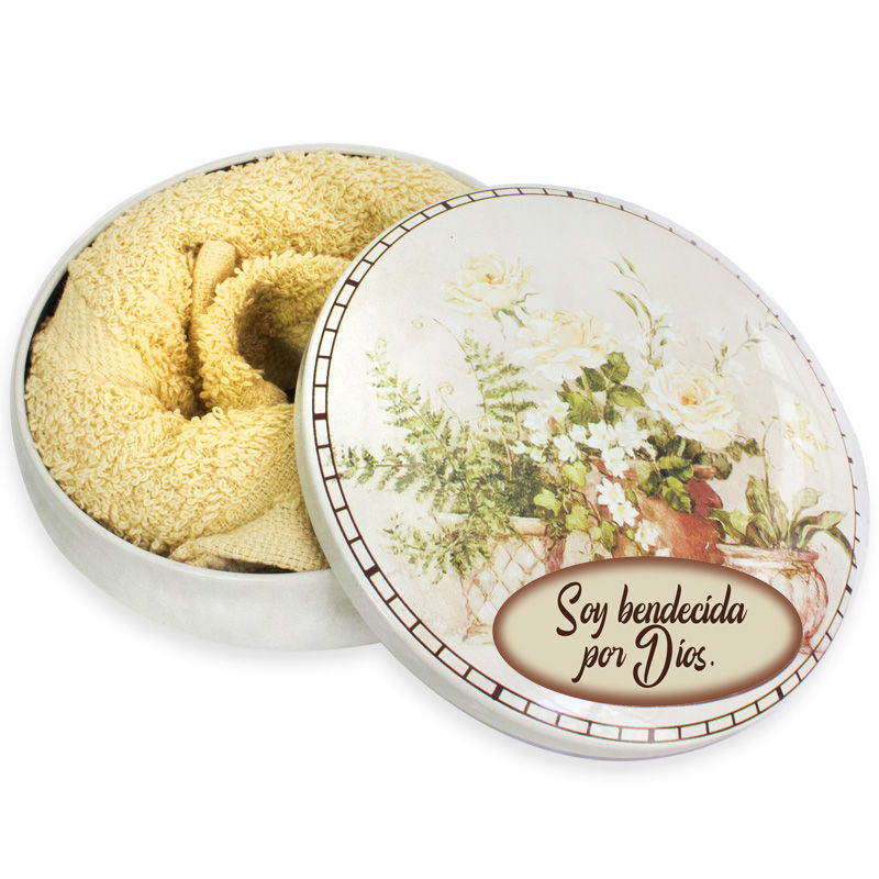 Caja De Metal Redonda Flores Blancas Soy Bendecida Por Dios