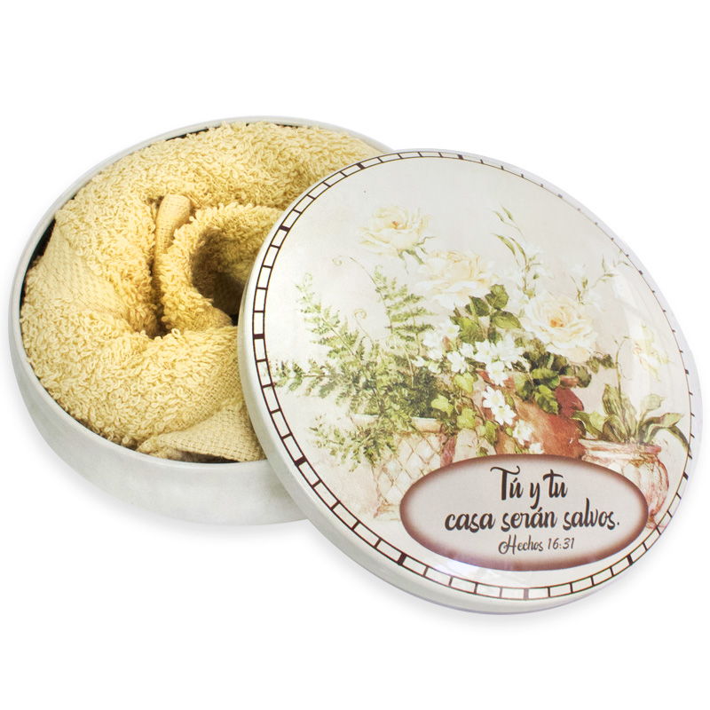 Caja De Metal Redonda Flores Blancas Tú Y Tu Casa Serán Salvos