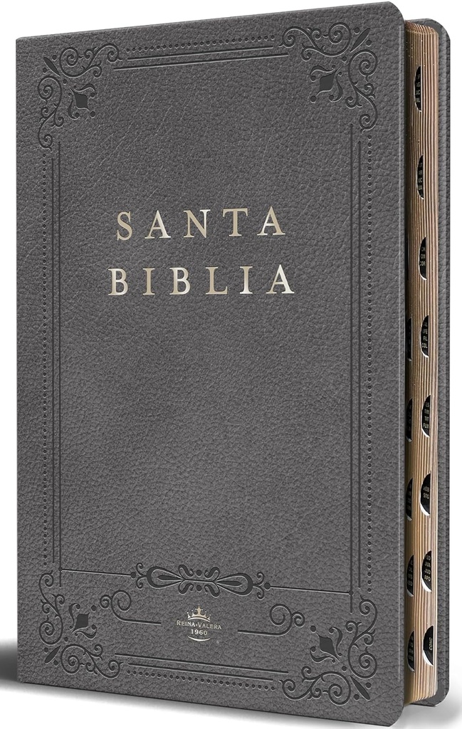 Biblia RVR 1960 Letra Grande Tamaño Manual, Piel Gris Con Índice