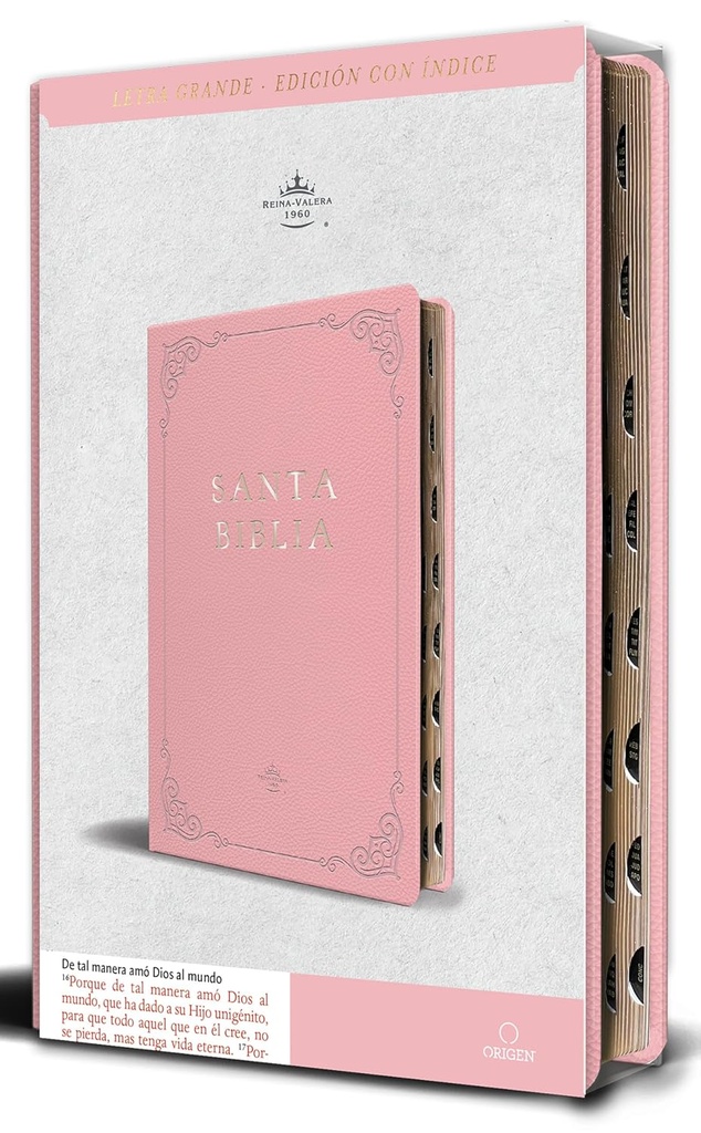 Biblia RVR 1960 Letra Grande Tamaño Manual, Piel Rosada Con Índice