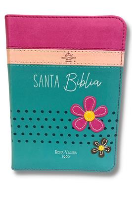 Biblia RVR 1960 Turquesa Con Flores Tamaño Manual