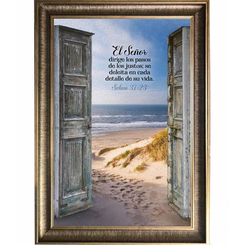 Cuadro Con Marco Color Pewter con Negro Texto Salmo 37:23 Diseño Puerta