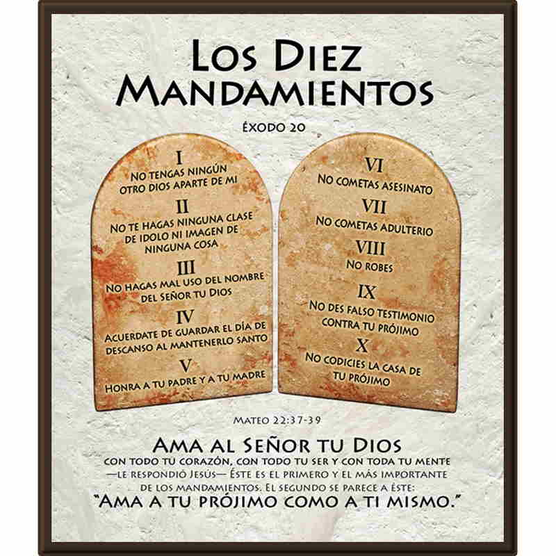 Plaqueta Color: Café Medidas: 23x20 Cm 1/2 Texto: Los Diez Mandamientos