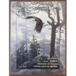 [DECOR-1146] Plaqueta de Escritorio Color: Café Diseño: Águila En Dos Pinos Texto: Isaías 40:31