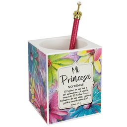 [DESK-BS151D] Portalapices, Color: Blanco Diseño: Flores Texto: Salmo 27:1