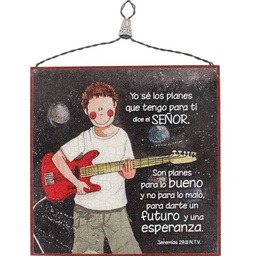 [DECOR-1209A] Plaqueta Diseño Niño Con Guitarra, Texto Jeremías 29:11