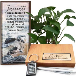 [COMBO-1025] Combo Plaqueta Jesucristo Ancla de Mi Fe + Estuche Con Boligrafo y Llavero