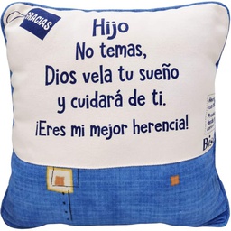 [JESHUA-1055B] Cojín Hijo No Temas Dios Vela Tu Sueño Color: Azul