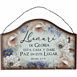 [DECOR-2034F] Porta Llaves Diseño Flores Color: Vintage Texto Hageo 2:7-9