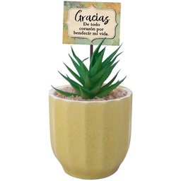 [CERTI-BS21011A] Maceta Amarillo Con Flor Artificial Texto: Gracias Por Bendecir Mi Vida