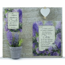 [WOOD-BS003C] Plaqueta Para Escritorio Texto: Filipenses 4:13, Isaías 41:10