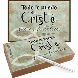 [COMBO-1068] Combo  Filipenses 4:13  Incluye 1 Plaqueta Para Escritorio + Bolígrafo + Llavero