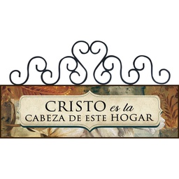 [DECOR-1219D] Plaqueta Con Forja Diseño: Hojas Cafe  Texto: Cristo Es La Cabeza De Este Hogar