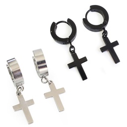[CONDIGO-1007] Aretes Con Dije de Cruz En Color Negro Y Plata