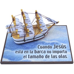 [HOLLI-BS23057C] Plaqueta Con Barco Cuando Jesús Está En La Barca No Importa El Tamaño De Las Olas.
