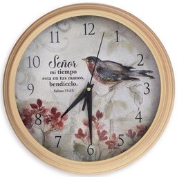 [WATCH-BS057N] Reloj De Pared Redondo Rosado, Salmo 31:15 Diseño de Pajarito.