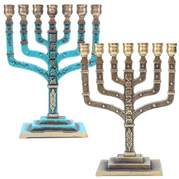 [LAMA-1004] Menorá Grande Color Turquesa Y Dorado
