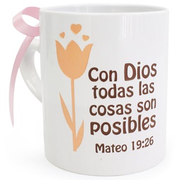 [CERTI-BS110J] Taza Color Blanco Texto: Con Dios Todas Las Cosas Mateo-19:26