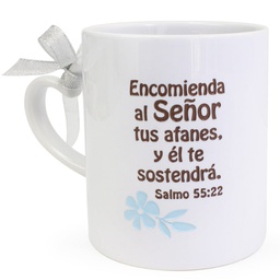 [CERTI-BS110N] Taza Color Blanco Texto: Encomienda Al Señor Tus Afanes, Salmos.55:22