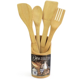 [WOOD-BS069J] Set De Paletas Diseño: Pan Con Leche  Texto: Dios Bendiga Mi Cocina Con Alegría Y Amor.