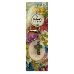 [BEST-1003VF] Llavero Cruz Verde/Fucsia